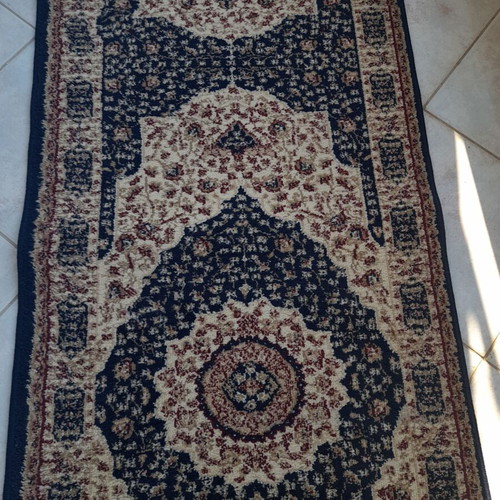 Rug set used, 3 pieces, blue beige with burgundy, thick pile