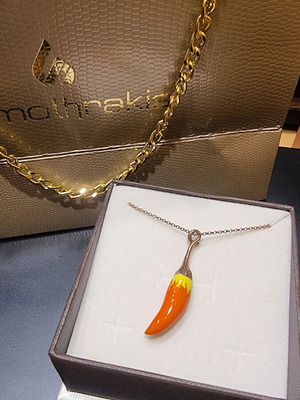 Silver 925 chili pepper necklace with enamel pendant