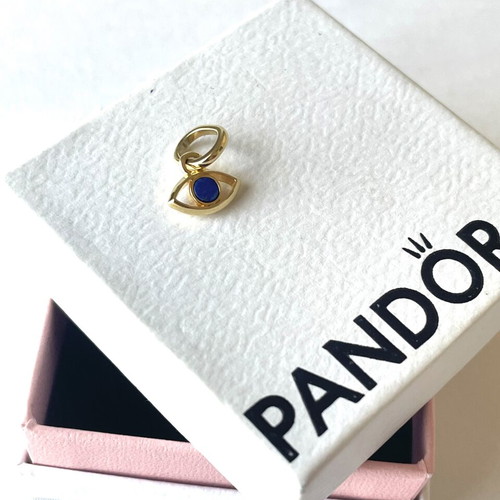 Pandora pendant with blue eye 14K gold plated, unused with packaging