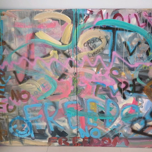 Paintings used, graffiti set of 8 canvas panels