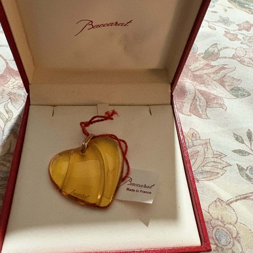 Baccarat crystal necklace with amber heart pendant, new with box