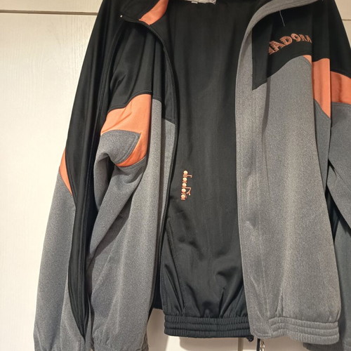 Diadora tracksuit jacket and pants, XL, grey black salmon