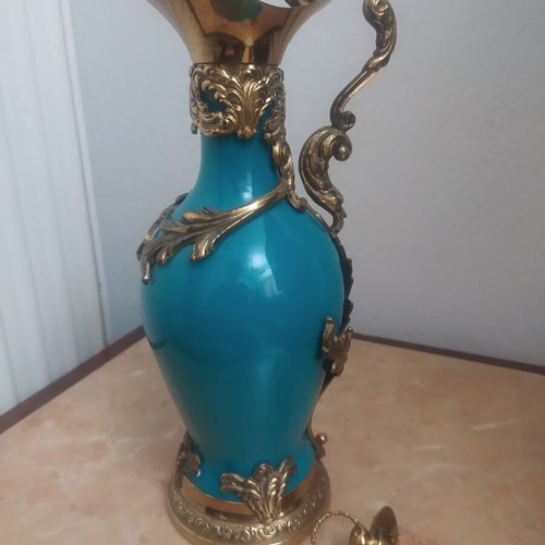 Italian antique pitcher like new, Buton Milano, turquoise crystal