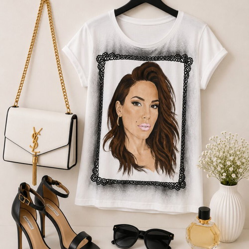 Seka Aleksic hand-painted portrait T-shirt, white, size L