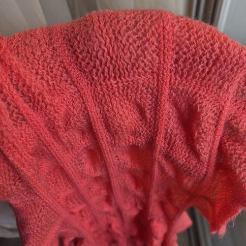 Long fuchsia Club Famous scarf brand new with tag, ruffles