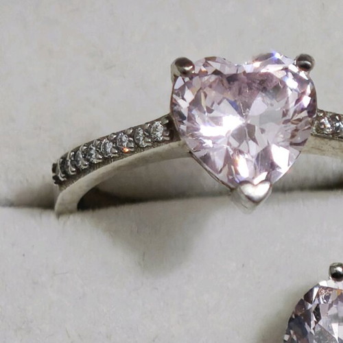 925 Silver Jewelry Set with Pink Stone and Zirconia new