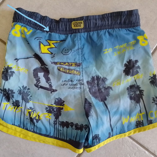 Losan boys' swim shorts used, size 104 cm, blue and yellow, skate theme