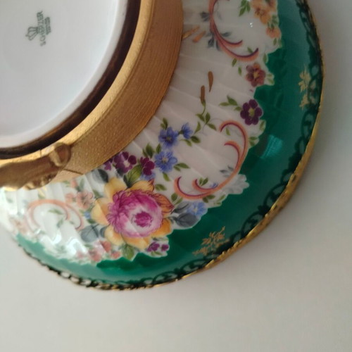 Porcelain fondue pot with green floral pattern Scherzer Bavaria-Germany used