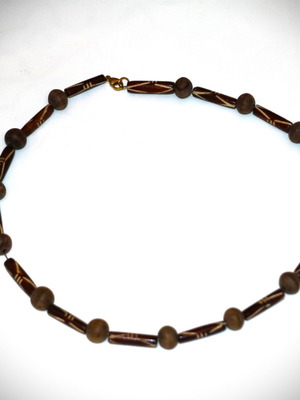 Men's necklace with earthy materials, bone, carved buffalo horn, coconut wood, bull horn, silver