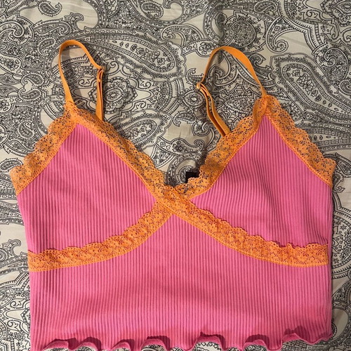 H&M crop top pink orange lace new size M