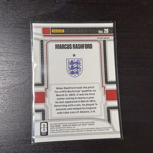 2026 Panini Prizm FIFA World Cup Marcus Rashford England Scorers Club Silver card like new