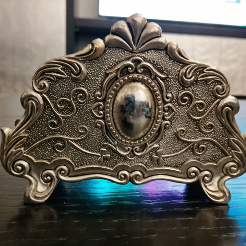 Decorative tray set with bottle, glasses, two hearts and napkin holder
