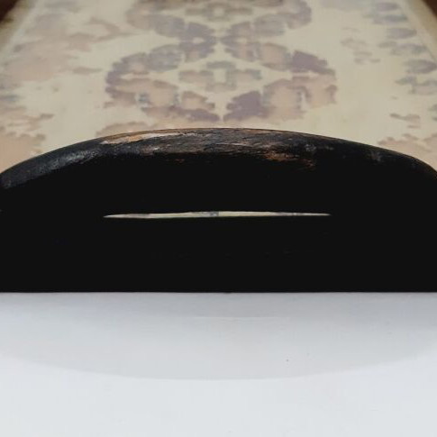 Vintage wooden tray with glass panel and painted design used