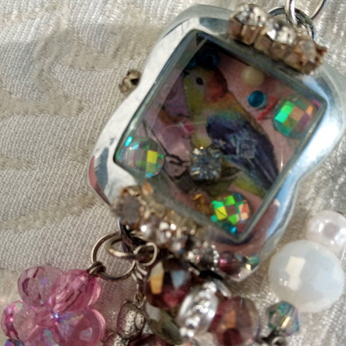 Keychain / pursecharm new, pink and silver, handmade