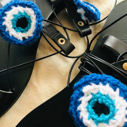 Boho handmade sandals with knitted eyes new, size 37