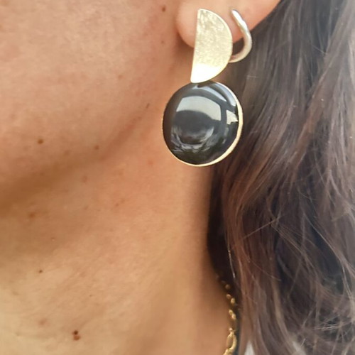Dangling earrings with black and gold details, new