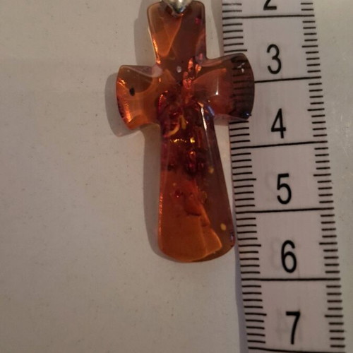 Cross pendant made of natural amber with 18k gold plating new