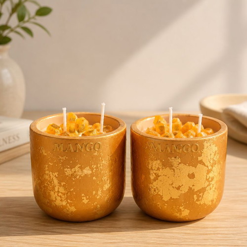 Grande candle handmade porcelain with gold leaves, rapeseed-coconut scent