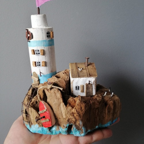 Shabby chic lighthouse decoration with house new