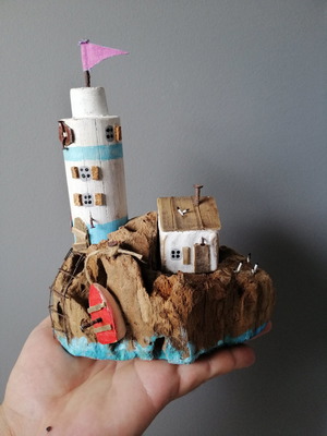 Shabby chic lighthouse decoration with house new