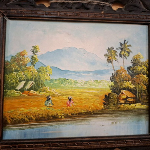 Wooden carved frame with oil painting like new 33x39cm