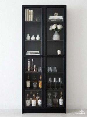 IKEA Bookcase vitrine black with glass doors like new 80x30x202 cm