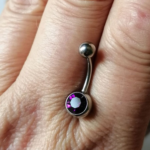 Navel piercing made of surgical steel with purple zircon new