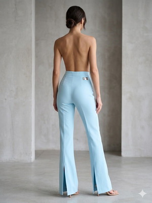 Bonn high-waisted turquoise pants with calf slit like new