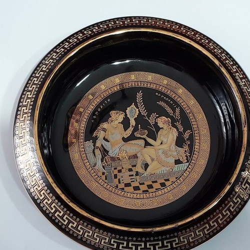 Jewelry box 24K gold handmade, Artemis and Aphrodite design, diameter 15 cm