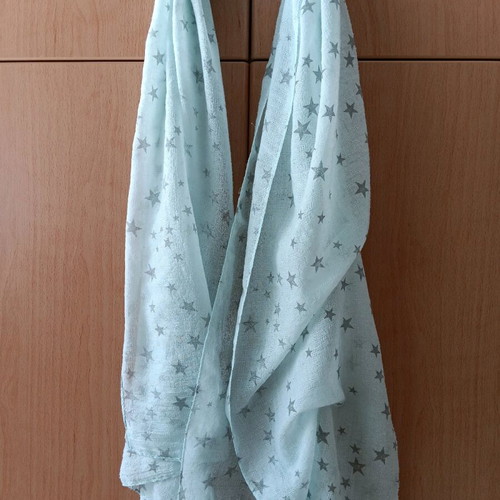 Women’s scarf used, 100% cotton, turquoise with stars