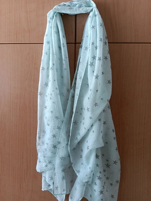 Women’s scarf used, 100% cotton, turquoise with stars
