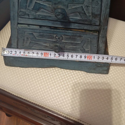 Vintage wooden jewelry box with drawers handmade, used, boho rustic style