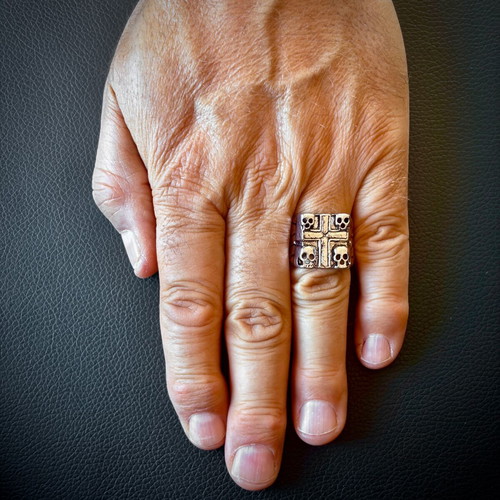 Gothic cross and skulls ring, M FORGE