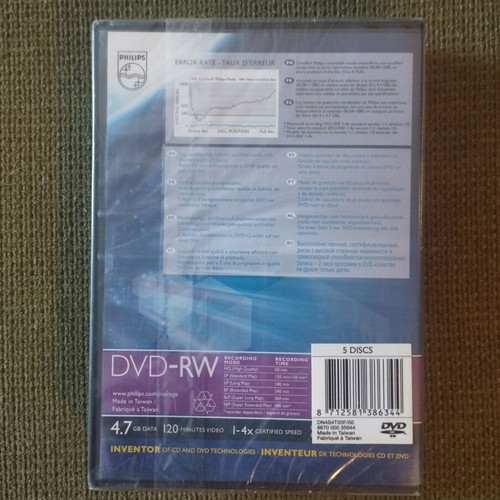 Philips DVD-RW 4.7GB pack of 5 discs new with cases