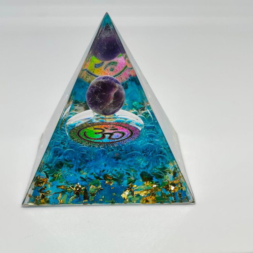 Orgonite pyramid with amethyst and Om symbol like new
