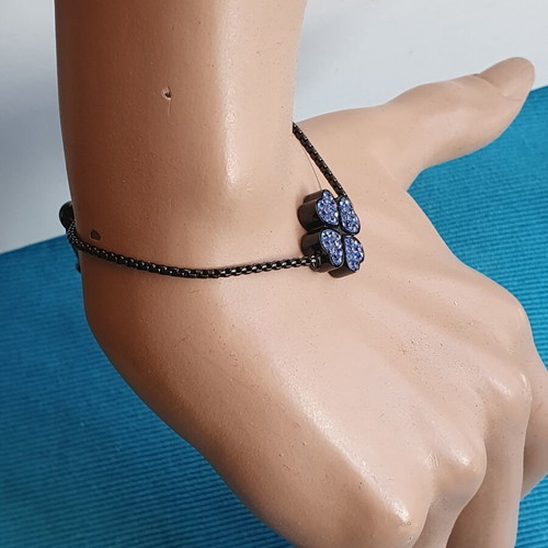 Folli Follie bracelet like new, black with blue crystals, adjustable