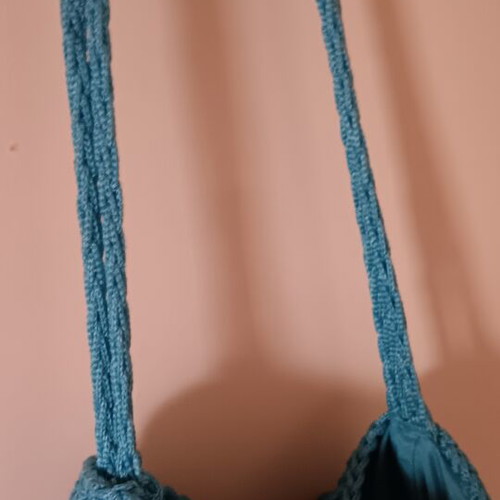 Knitted shoulder bag like new, blue turquoise casual boho style