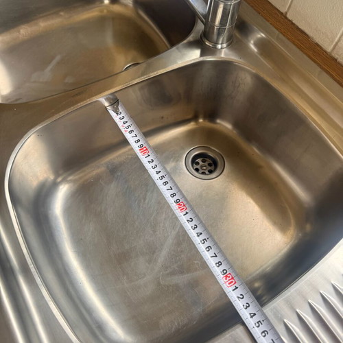 Franke stainless steel kitchen sink with 2 bowls, apron and faucet used