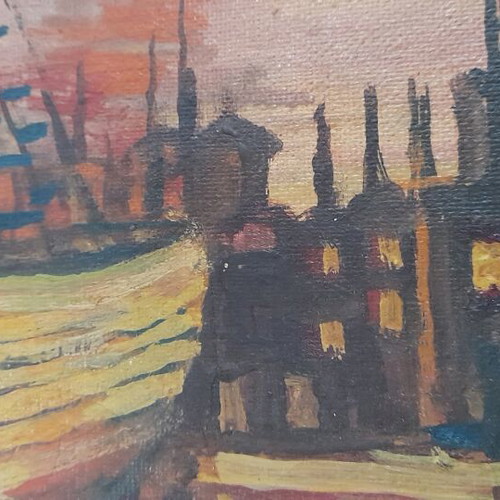 Painting used with harmony in composition and vivid sunset colors