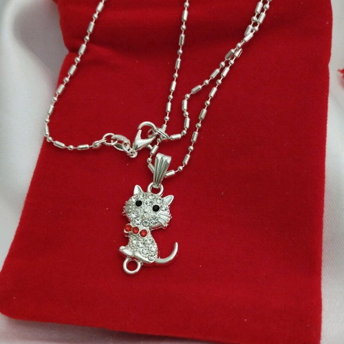 Silver chain 925 approx. 55 cm with cat and rhinestones new