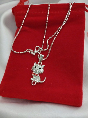 Silver chain 925 approx. 55 cm with cat and rhinestones new