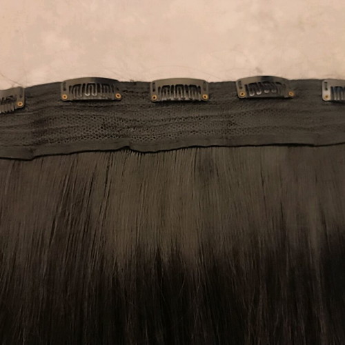 Synthetic black hair extensions like new, two straight and one curly