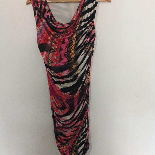 Bodycon dress FJO size S like new with abstract print and draped neckline