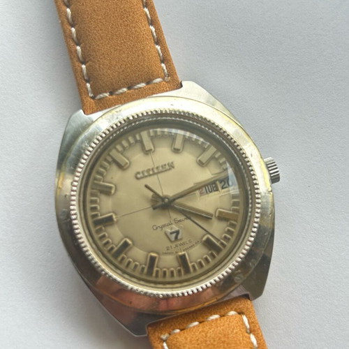 Citizen Crystal Seven watch used, men's, beige and silver