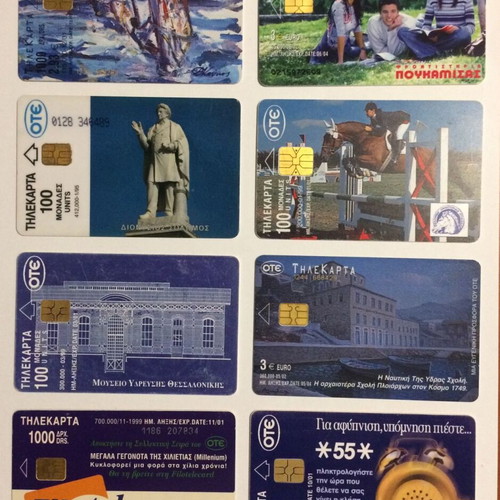 Greek phone cards used, pack of 8 pieces