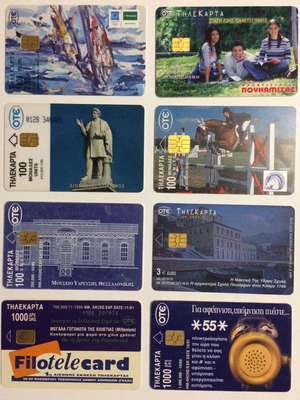 Greek phone cards used, pack of 8 pieces