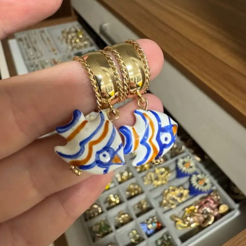 Fish earrings like new, colorful summer style