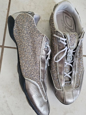 DKNY sneakers size 38 used, beige and silver fabric and leather