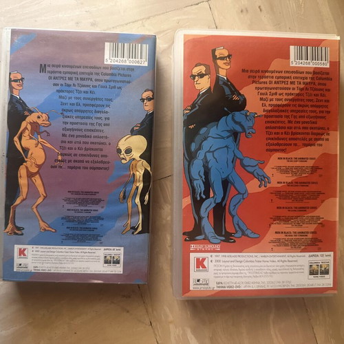 Men In Black animated VHS tapes used, dubbed in Greek, set of 2