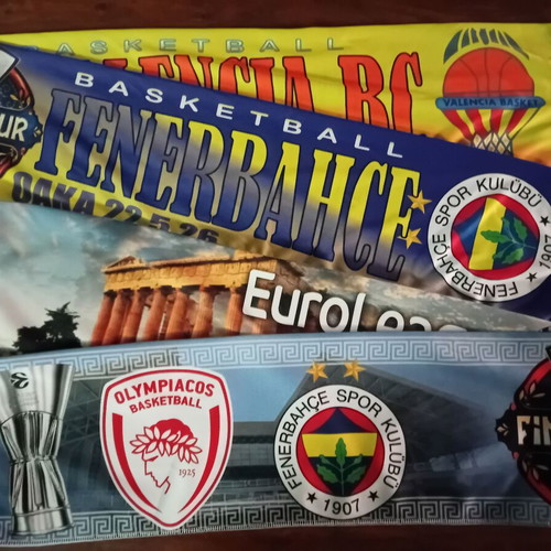Set of 2 Final 4 2026 OAKA scarves Olympiacos Fenerbahce Real Madrid Valencia